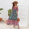 Abito midi da donna Boho per vacanze al mare, con spalle scoperte e maniche a sbuffo