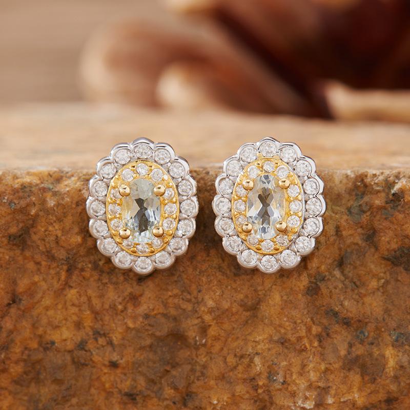 Natural Gemstone Tanzanite Aquamarine Garnet Topaz Stud Earrings S925 Sterling Silver Colored Jewelry