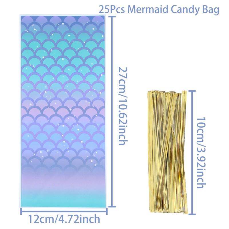 Mermaid Party Plastic Goodie Bags Mermaid Tail Candy Gift Bags for Mermaid One Birthday Sea Themed Party Decor Baby Shower Favor