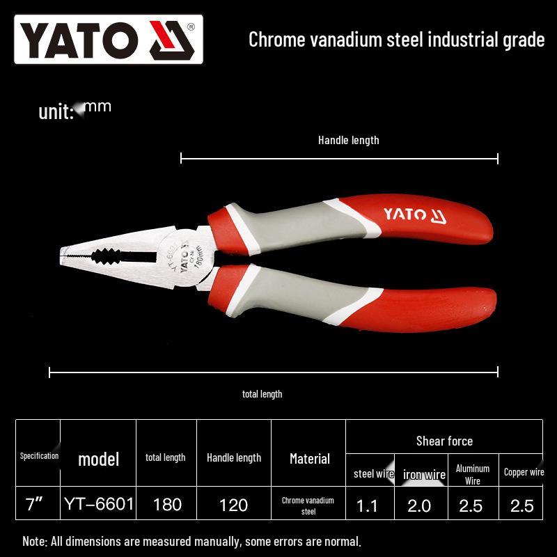 YATO Yiertuo 6" & 8" Needle-Nose, Vise, Wire, Pointed Nose, Oblique Pliers, and Wire Cutters.