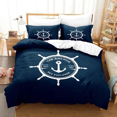 Juego de Cama Ancla Marina Océano Mar 3d Juegos de Funda Nórdica Edredón Ropa de Cama Tamaño Individual Queen King Individual Azul Barco Buque Niños