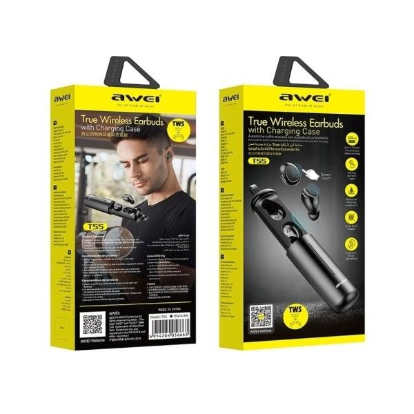 Awei Headphones Bluetooth 5.0 T55 Tws+ Docking Station Black/Black