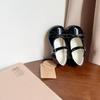 Girls' Princess Bow Patent Leather Shoes - Shiny, Low-Cut, Magic Tape, Japanese Style for Spring and Autumn