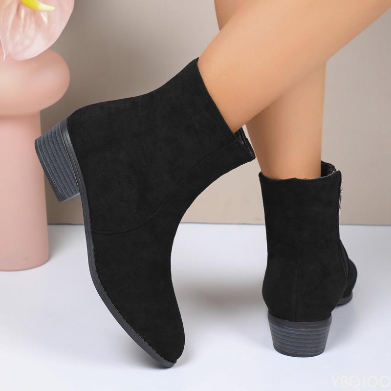 Fashionable Women Short Boots Elegant Pointed Toe Thick Heel Comfortable High Heeled Boots for Autumn Winter Casual Wear