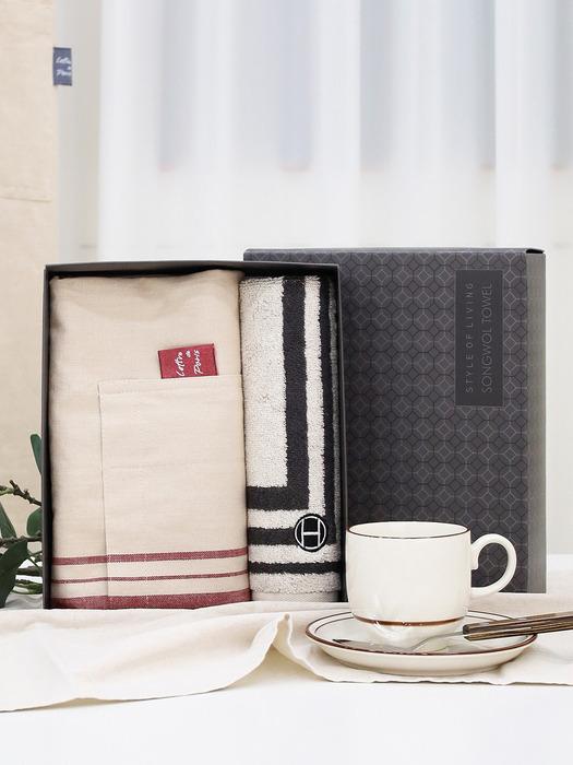 Songwol Towel Lette de Paris Front Skirt 1P + Square Ring Towel 1P Apron red