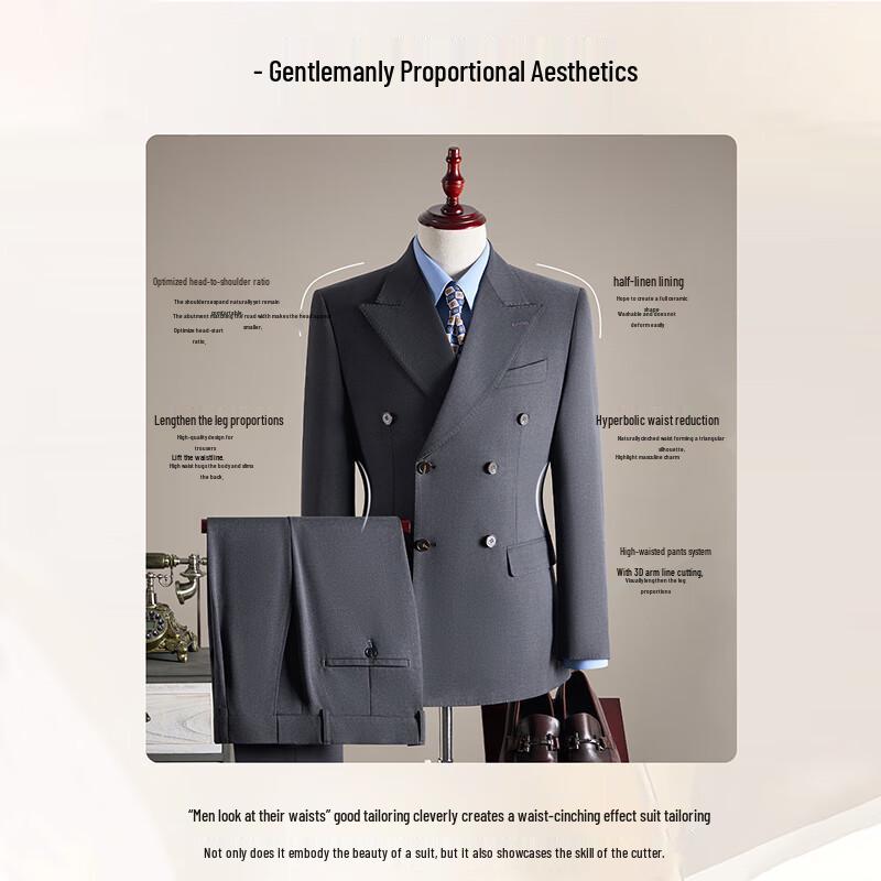 Men's Double-Breasted Tencel Wool Blend Suit Set