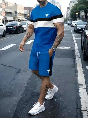 Men's Stylish Matching Color T-Shirt and Shorts Set for Casual Outings - Quick-drying and machine washable