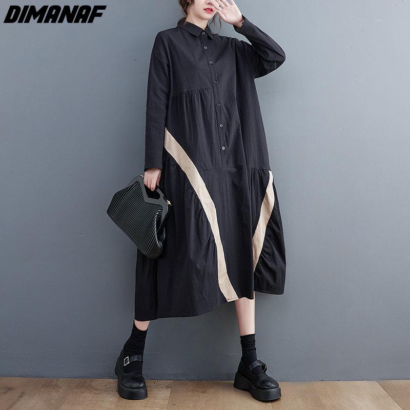 

DIMANAF осенний стиль женское платье-рубашка модное свободное платье черный 2022 длинный кардиган