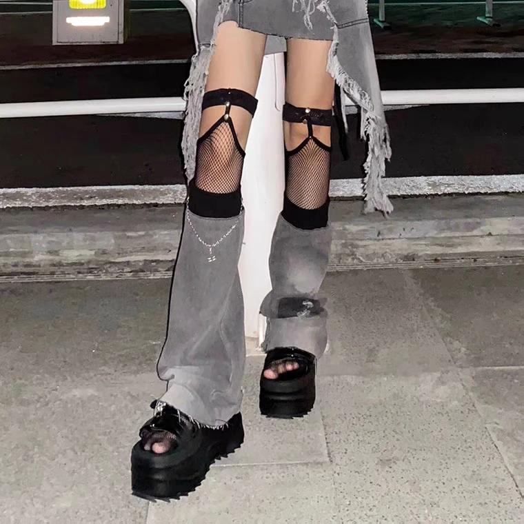 Gothic Dark Long Sexy Fishnet Stockings Women Kawaii Harajuku Emo Alt Mesh Tights Lingerie Skin Thigh Knee High Garters Hosiery