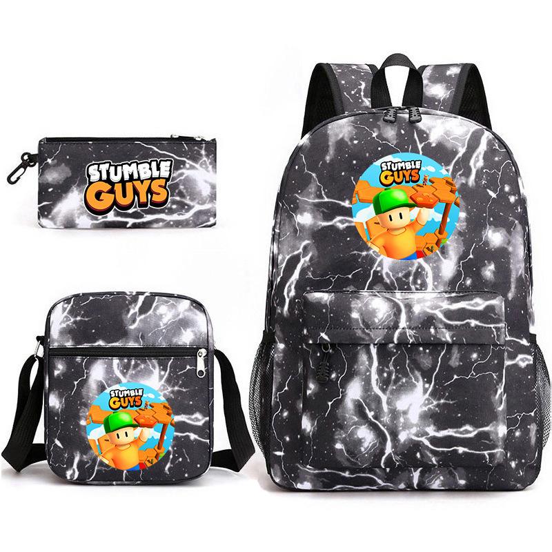 Large Capacity Schoolbag with Shoulder Strap; Student Three-piece Pencil Case Set