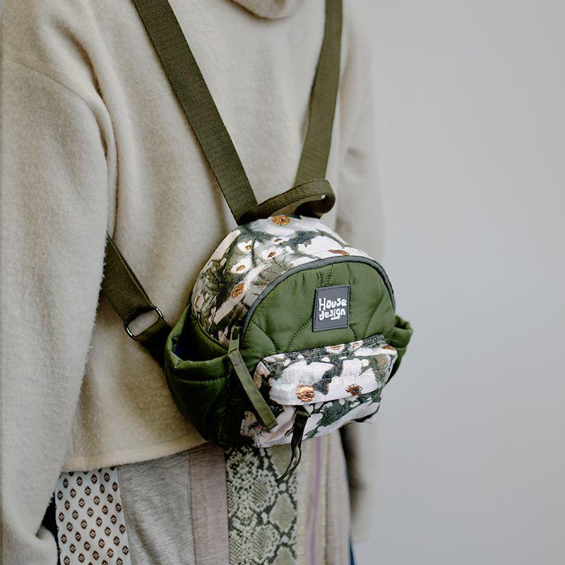 

Housedesign Original 2025 Spring New Retro Mini Jacquard Backpack Lightweight Commuter Fashion Backpack Army Green + White Jacquard