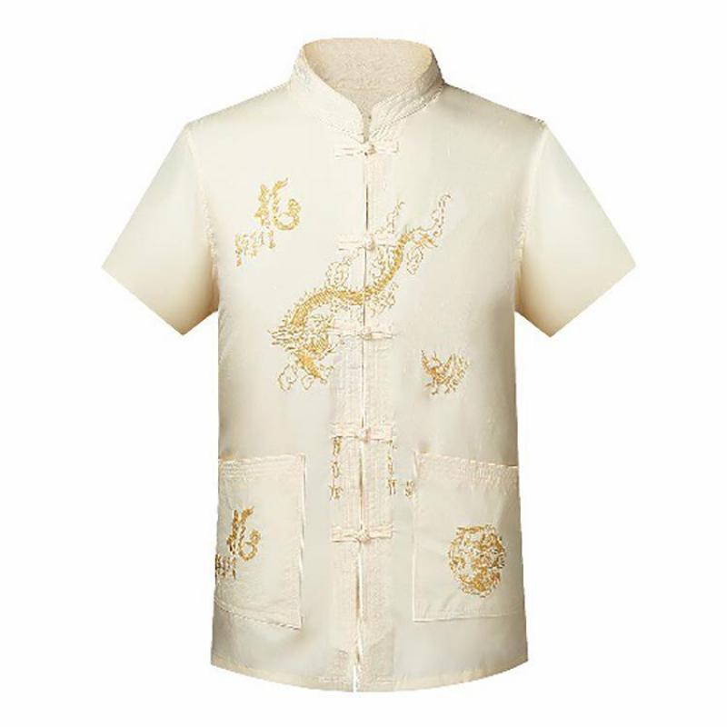 Traditional Chinese Style High Quality 2 IN 1 Tang Suit 2 Patterns Embroidery Dragon Hanfu Blouse Wu Tang Suit Men Kung Fu T Shirts Tops Jackey