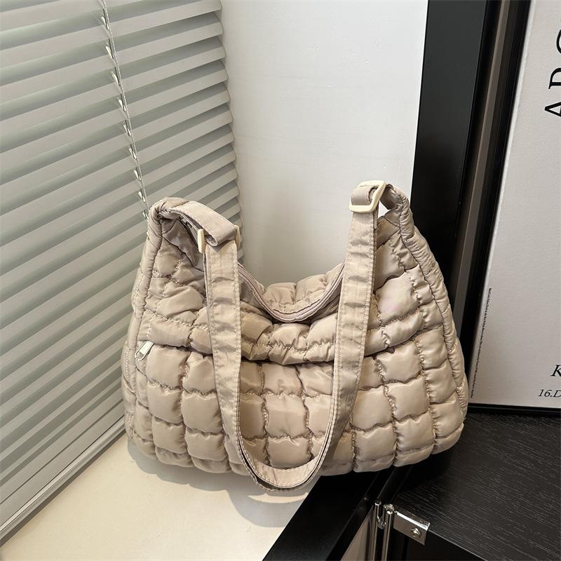 Нишевая сумка-пельмень, Модная сумка через плечо, Клетчатая сумка, Плиссированная сумка  Облачный крем-пирожное хаки