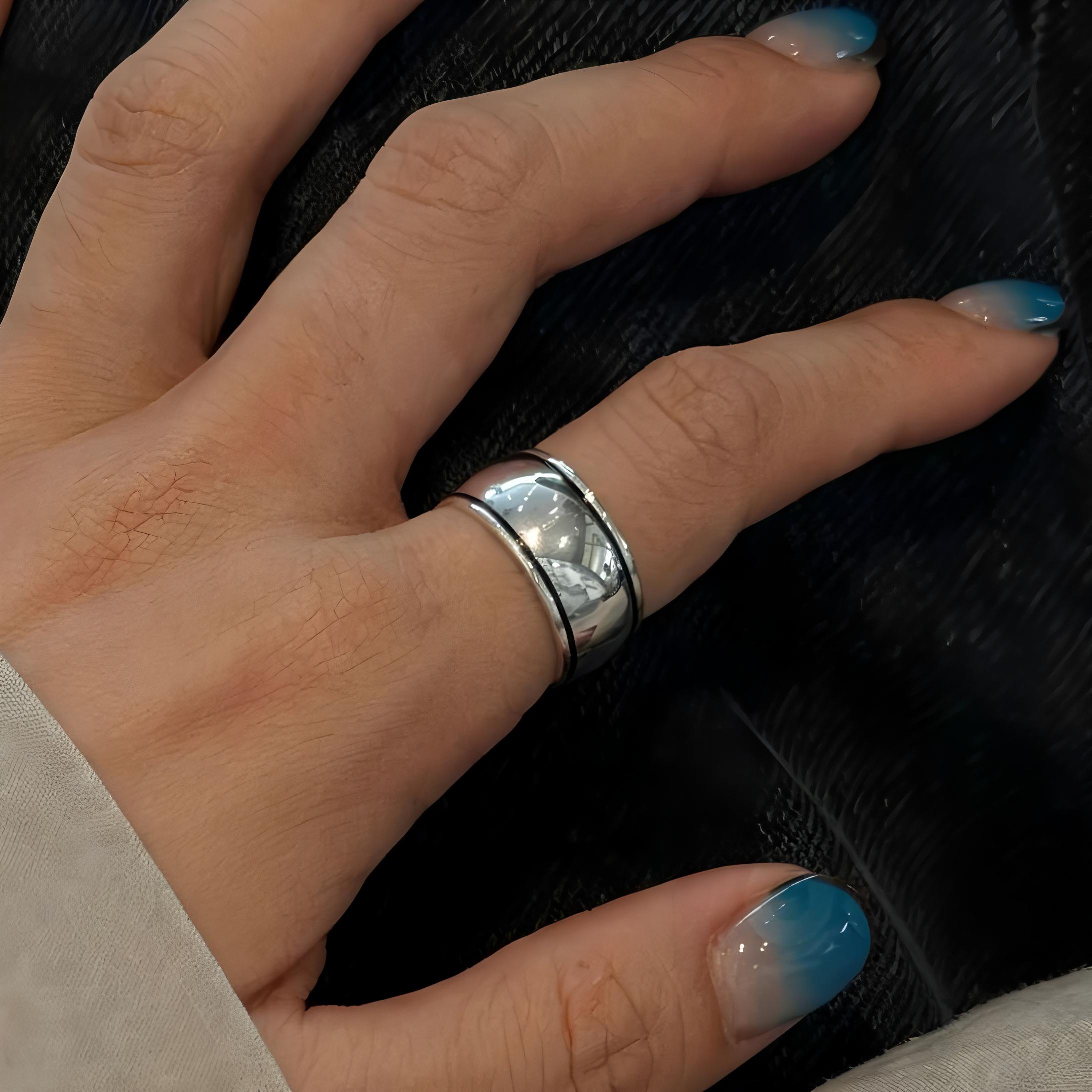 Panjbj Silve Smooth Geometry Ring For Women Punk Design Fashion Minimalist Line Trend Jewelry Dropshipping