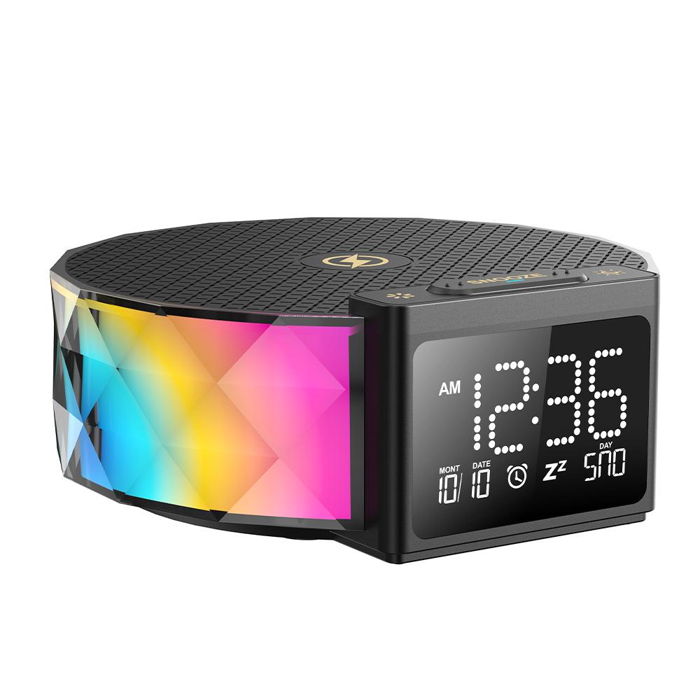 

Многофункциональная беспроводная зарядная прикроватная лампа с вечным календарем, светодиодным ночником, будильником и цветной атмосферной подсветкой With C-C Data Cable чёрный