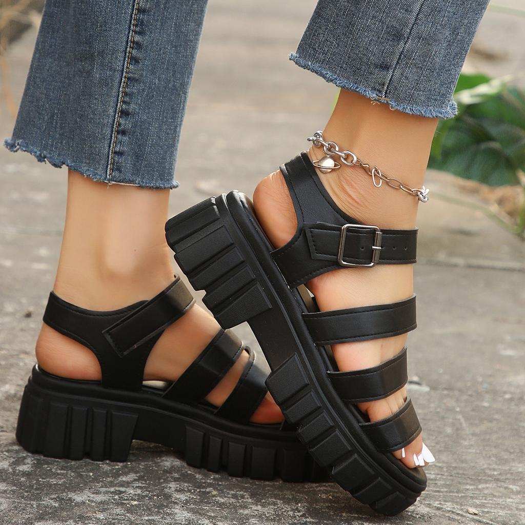 Sandale casual cu platformă de mărime mare pentru femei 2025 noi, versatile, confortabile, cu degetele descoperite, sandale de plajă