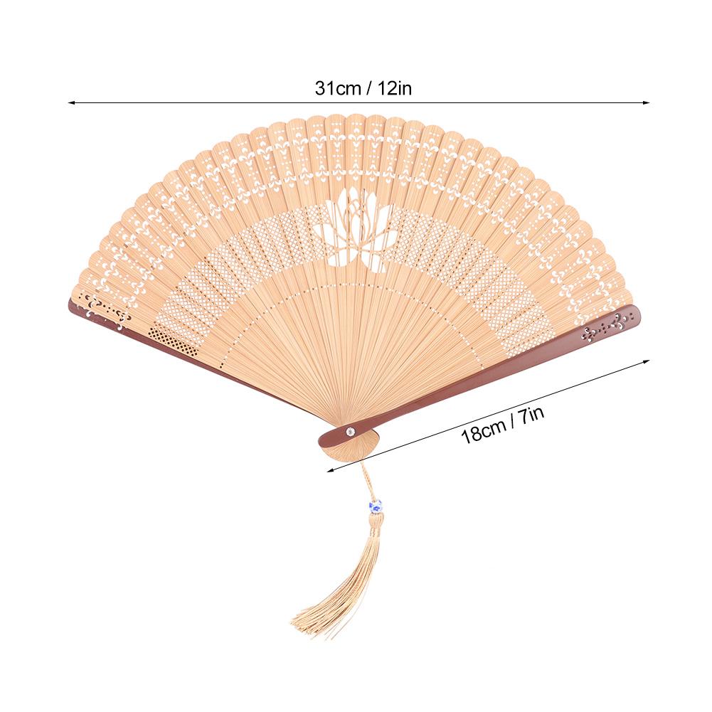 Folding Bamboo Hollow Hand Tassels Fan Summer Hot Day Cooling Tool DecorationBrown