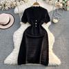 Chic stunning green dress women's summer new French high-end temperament socialite Xiaoxiangfeng knitted skirt