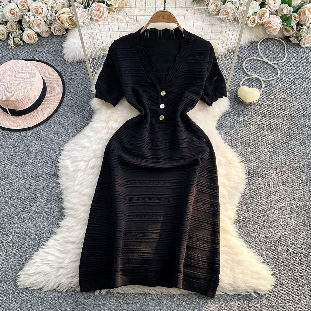 Chic stunning green dress women's summer new French high-end temperament socialite Xiaoxiangfeng knitted skirt