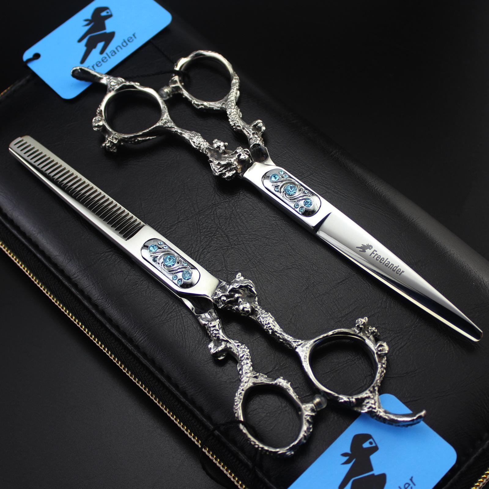 6.0 God Walker Dragon Handle Blue Gem Barber Scissors - Personalized Hairdressing, Straight & Thinning. New Dragon Handle Straight Scissors