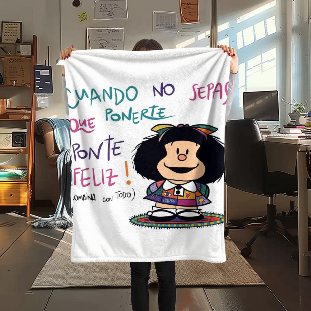 1PC Mafalda Print Flannel Blanket, High quality Comfortable for All Seasons, Home Decor, Warmth and Comfort, Perfect for Christmas Gifts 79