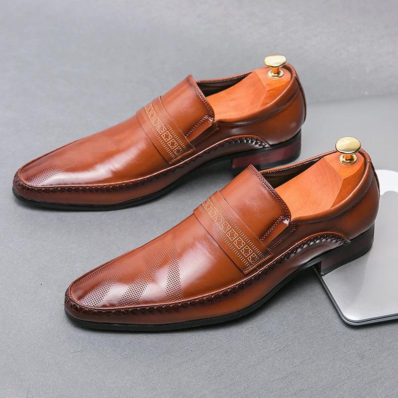 Retro Brown Leather Shoes Men High Quality Classic Men's Dress Shoes Business Wear Formal Shoes For Men Sapato Social Masculino