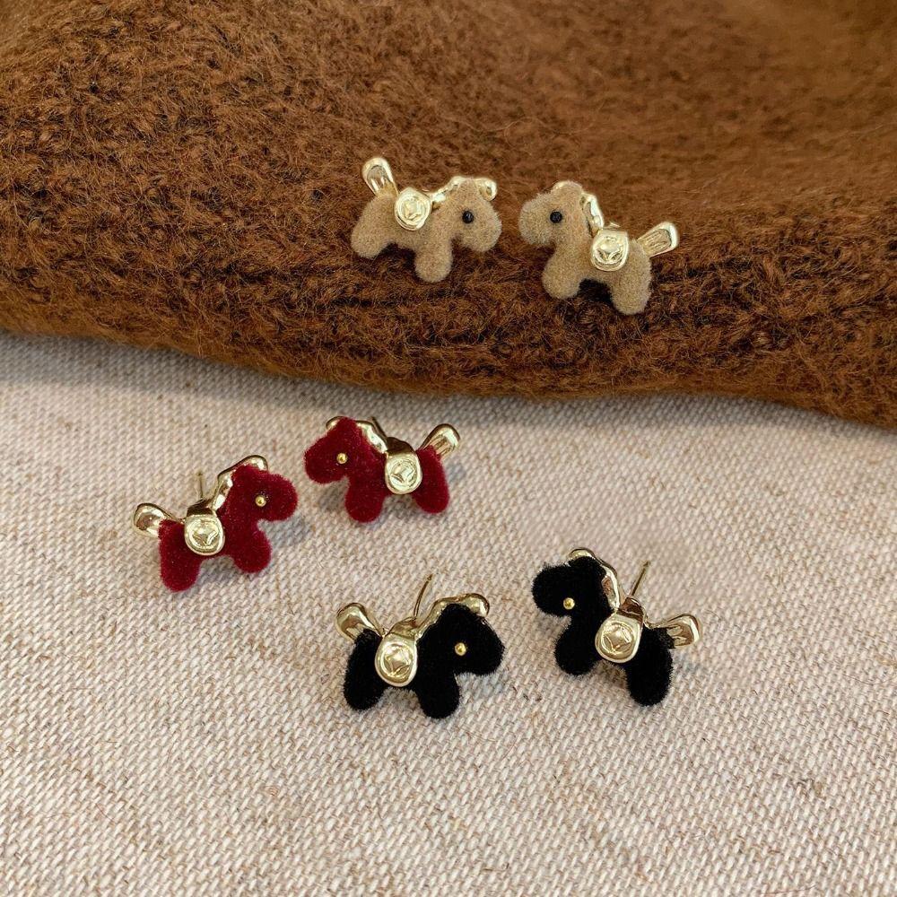 Good Luck Chinese Horse Stud Earrings Cartoon Zodiac Horse Pony Earrings New Year Gift