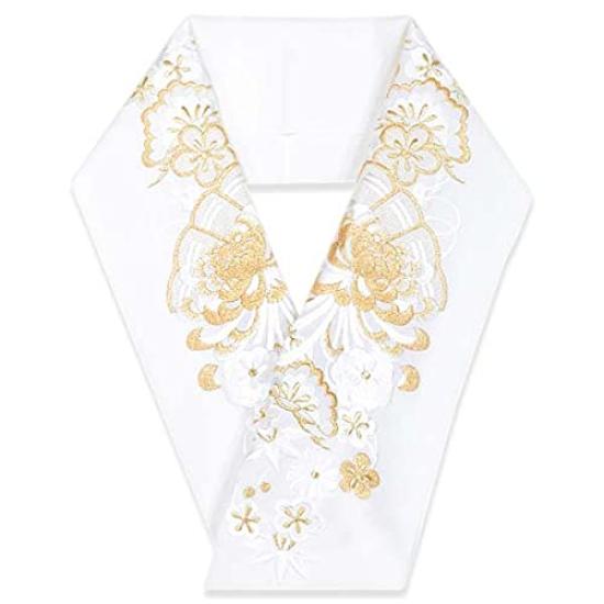 

Сетчатый вышитый полуворотник Silerie полуворотник белый x великолепная вышивка хризантем [Kimono Shokai] [Белый фон, золото, перья] белый