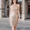 Women's Sexy Party Halter Sequin Fringe Dress Nightclub Sleeveless Slimming Mid-length Dress Dress