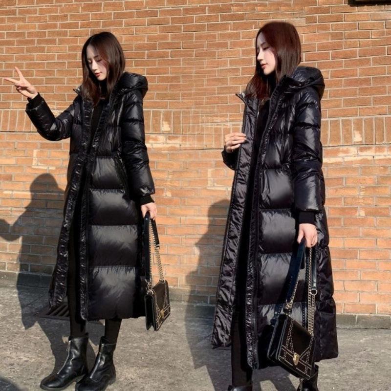 Long glossy padded jacket women's thickened slim padded jacket