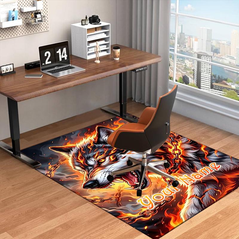 1PC Custom Name Wolf Art Theme Floor Mat Ideal for Living Room, Game Rooms, Office, Bedroom, Floor Mat Playful Design