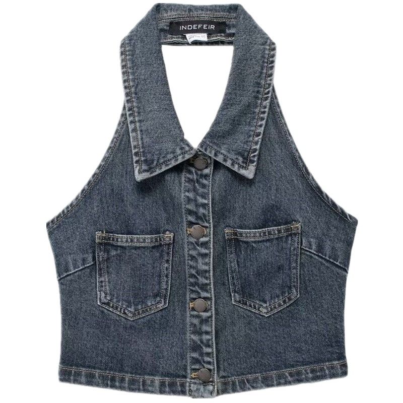 Fashion Style 2024 Summer New Arrival Women's Clothing Stylish Easiest for Match Halter Backless Denim Shirt Uwv840143