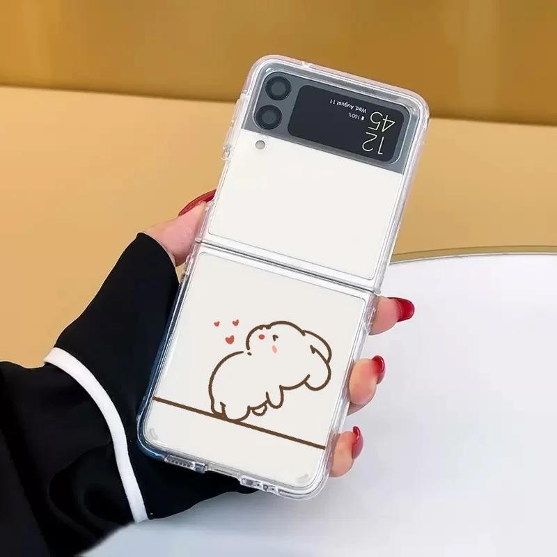 

Cute Rabbit Bunny Couple Paired Phone Case for Samsung Galaxy Z Flip 5 ZFlip 6 Transaprent Covers for Samsung ZFlip 4 3 Fundas Galaxy ZFlip 3