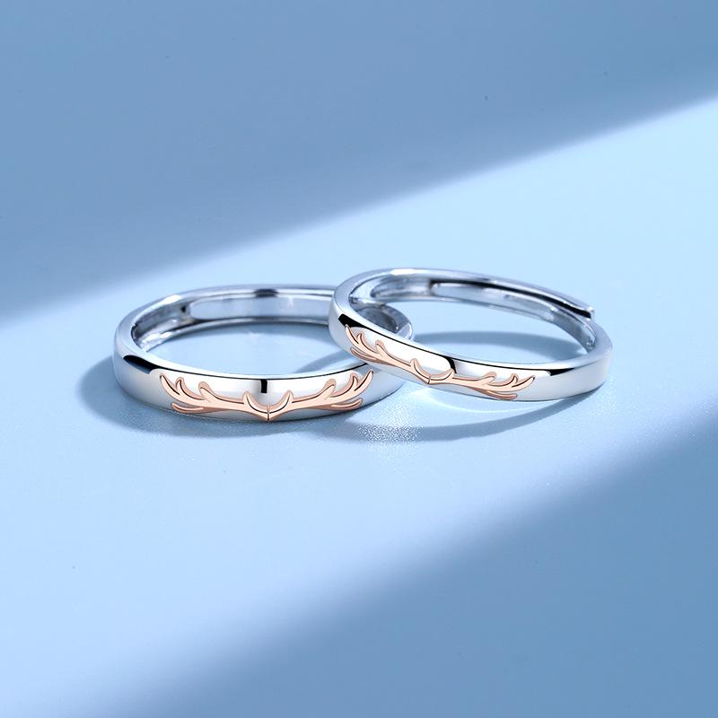 One Deer With You: 999 Pure Silver Adjustable Couple Rings for Men and Women - Unique Design Christmas Gift
