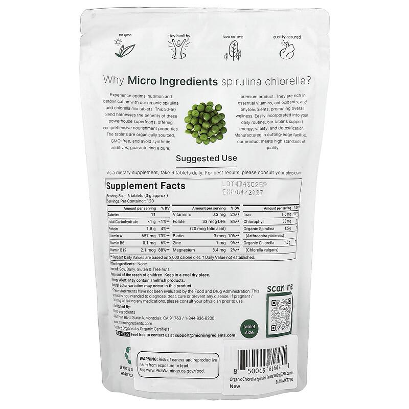 Organic Spirulina Chlorella, 720 Tablets