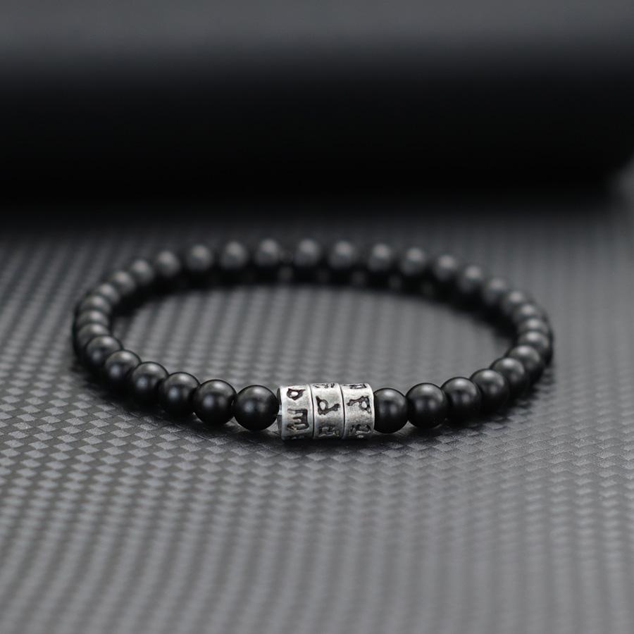 

Vintage Black Onyx Stone Strand Bracelet For Men Viking Sanskrit Brazalete Leisure Accessories Erkek Bileklik Pulseria Hombre
