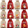 12pcs Festive Burlap Christmas Drawstring Bags with Santa Snowman & Tree Designs for Gift Wrapping Party Favors Decoration Tools