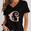 Cartoon Alphabet Flower Graphic Tee Womens Clothing Pink Flower Alphabet Gift Tshirt FeUnisex Vintage 26 Initials Flower Tshirt
