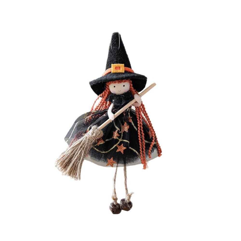Multicolor Halloween Hanging Decoration Cartoon Pumpkin Ghost Riding a Broomstick Witch Drop Ornament Scene Dress Up