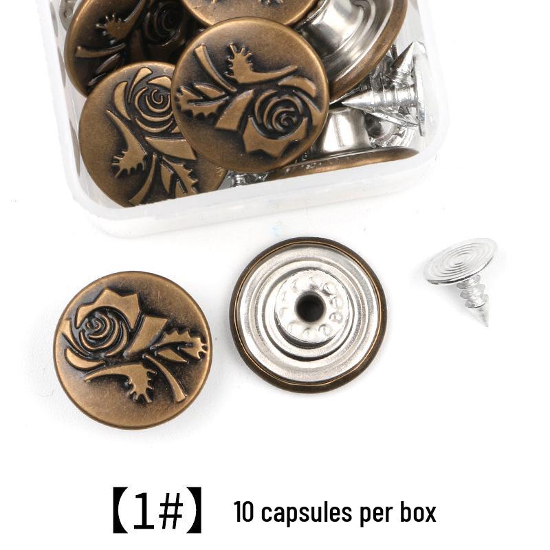 Metal Tack Buttons for Denim Jackets, Overalls, and Clothing - Men's, Women's, and Children's Apparel.