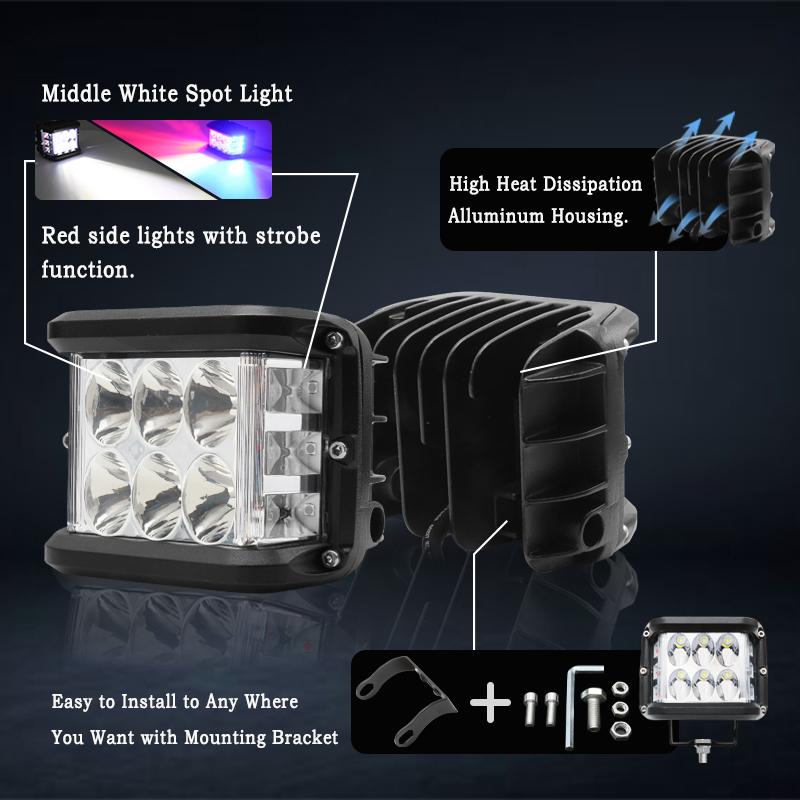 4Inch Led Work Light 60W Side Shooter Pods Combo Off Road Strobe Light With 6 Modes Memory Function Fit For Auto 4X4 Truck Atv Boat
