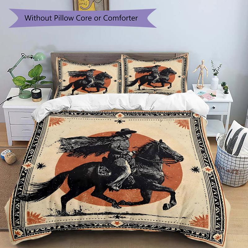 Western Horseman Print 3Pcs Bedding Setduvet Cover With 2 Bedropillowcase Home Birthday Gift