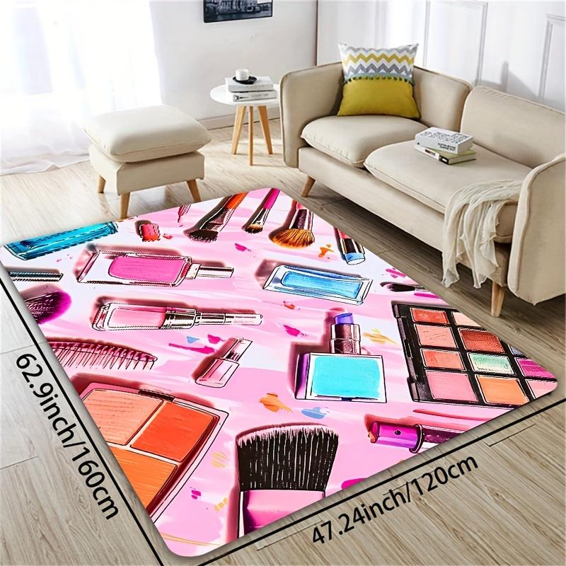 1pc Cosmetic-Themed Area Mat, Thick Polyester Rectangle Mat for Bedroom, Living Room, Entryway - Machine Washable Indoor Mat Decor