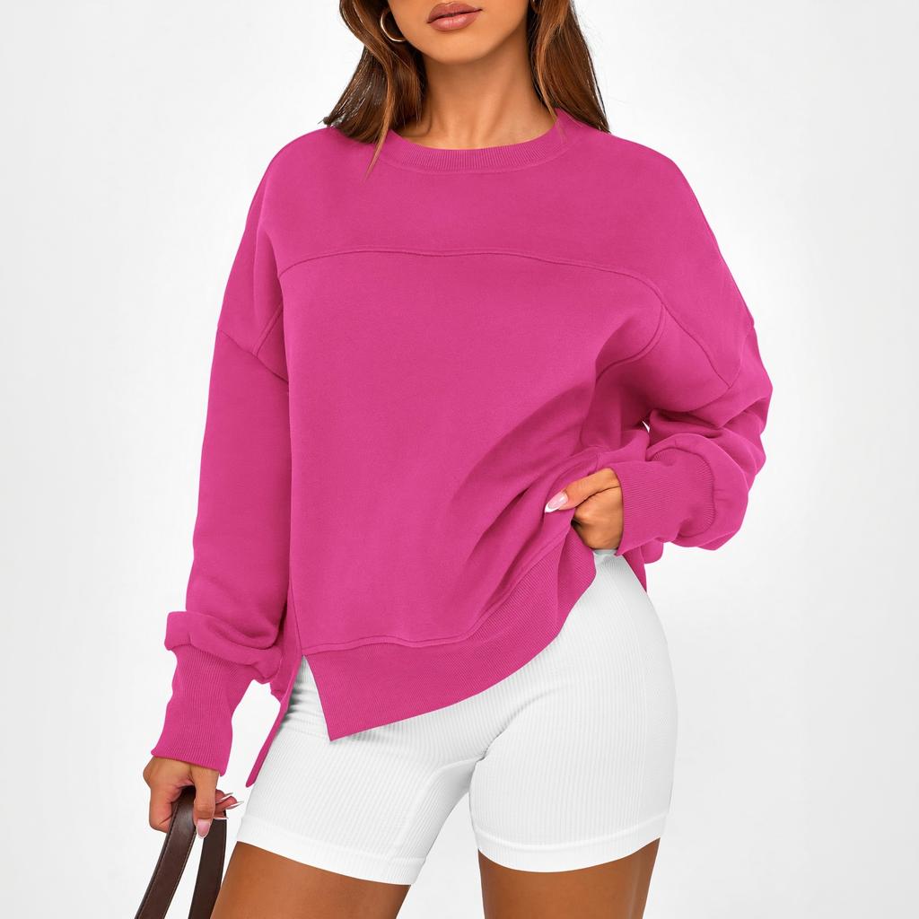 Women's Casual Long Sleeve Neck Side Slit Sweatshirt