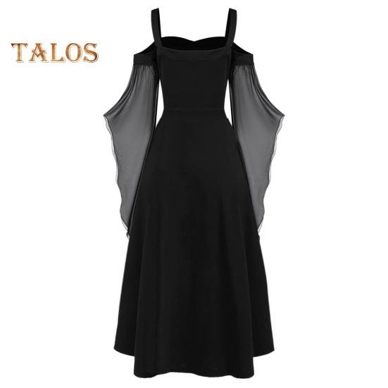 Dámské Cosplay šaty Gotický styl Čarodějnice Halloween Party Kostým Šněrovací popruh Bez límečku Barevně ladící Dlouhé rohové rukávy Šaty do A