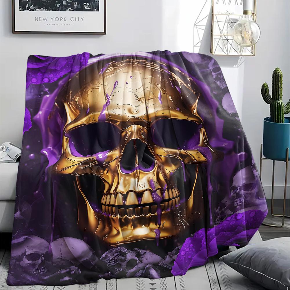 Skull and Love Print Flannel Blanket,High quality Comfortable for All Seasons,Home Decor,Warmth and Comfort,Perfect for Christmas Gifts