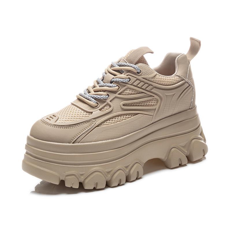 Women's Genuine Leather Height-Increasing Platform Dad Shoes - Breathable, Mesh, Hidden Heel for Autumn & Winter