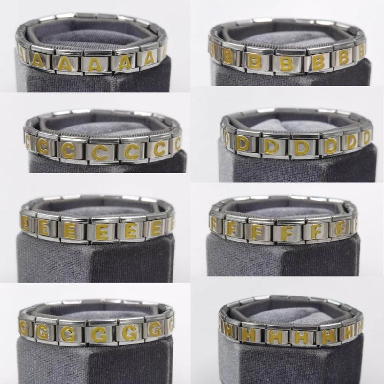 Italian Jewelry Charm Link Vintage Square Letter Beads Stainless Steel Material