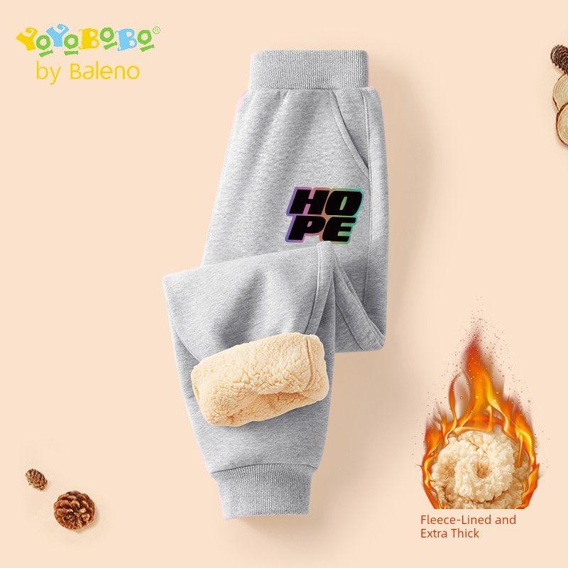 Baleno Kids Ybb Boys  Fleece-Lined Pants Lamb Wool Casual Pants for Older Children Thickened Warm Cotton Pants for Kids Gray#Yb Gradient Black English K 110