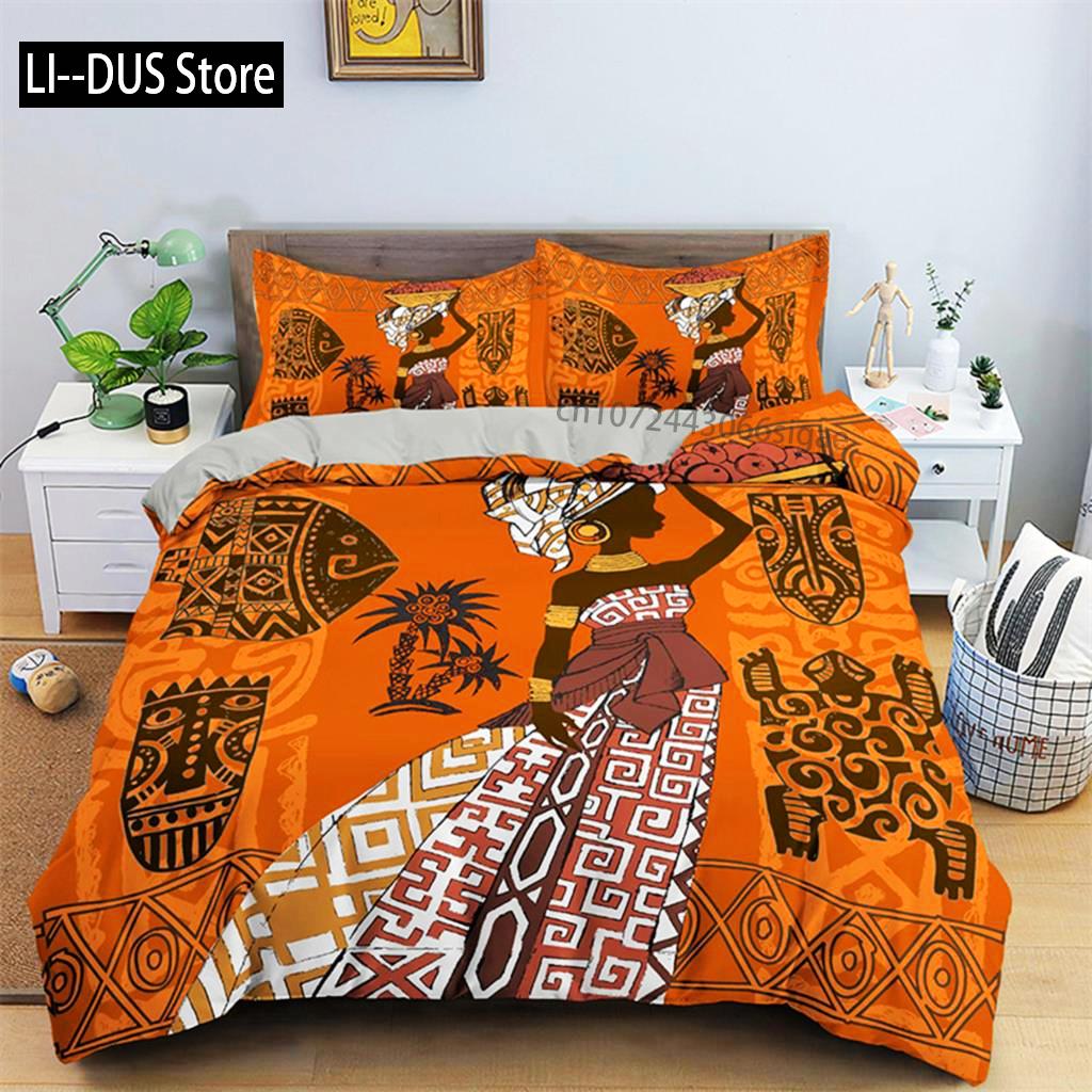 

Duvet Cover African Woman Theme For Women Children Microfiber Exotic Comforter Cover Ethnic Afro Bedding Set Room Decoration EU Single(135*200cm)3pcs